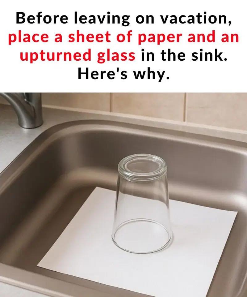 Here’s why you should always leave an upturned glass and a piece of paper in the sink before going on vacation
