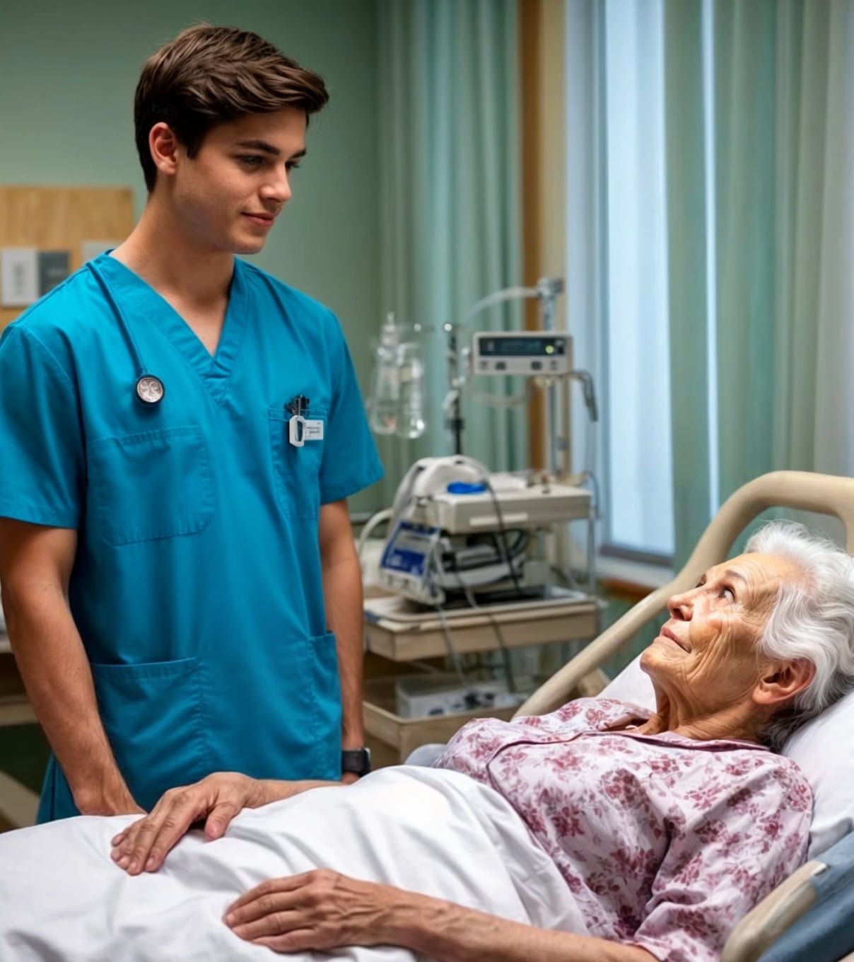 A young orderly was sent to play the role of a dying grandmother’s grandson. He saw a photo of his mother among her pictures.