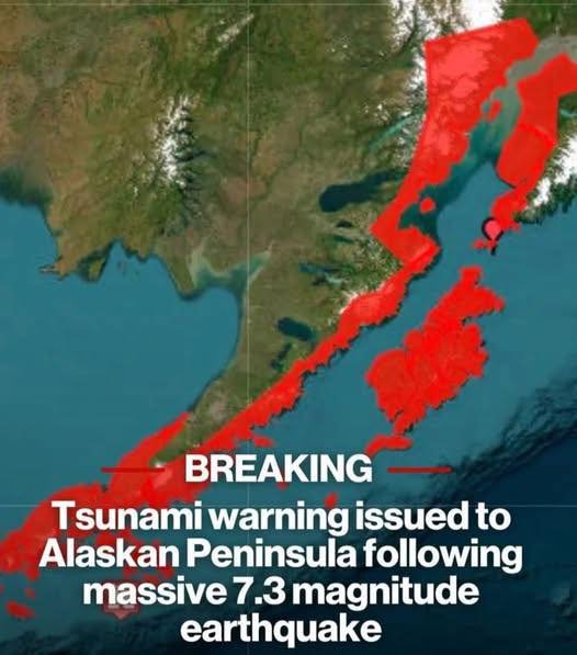 BREAKING…Tsunami warning issued to Alaskan Peninsula following massive 7.3 magnitude earthquake