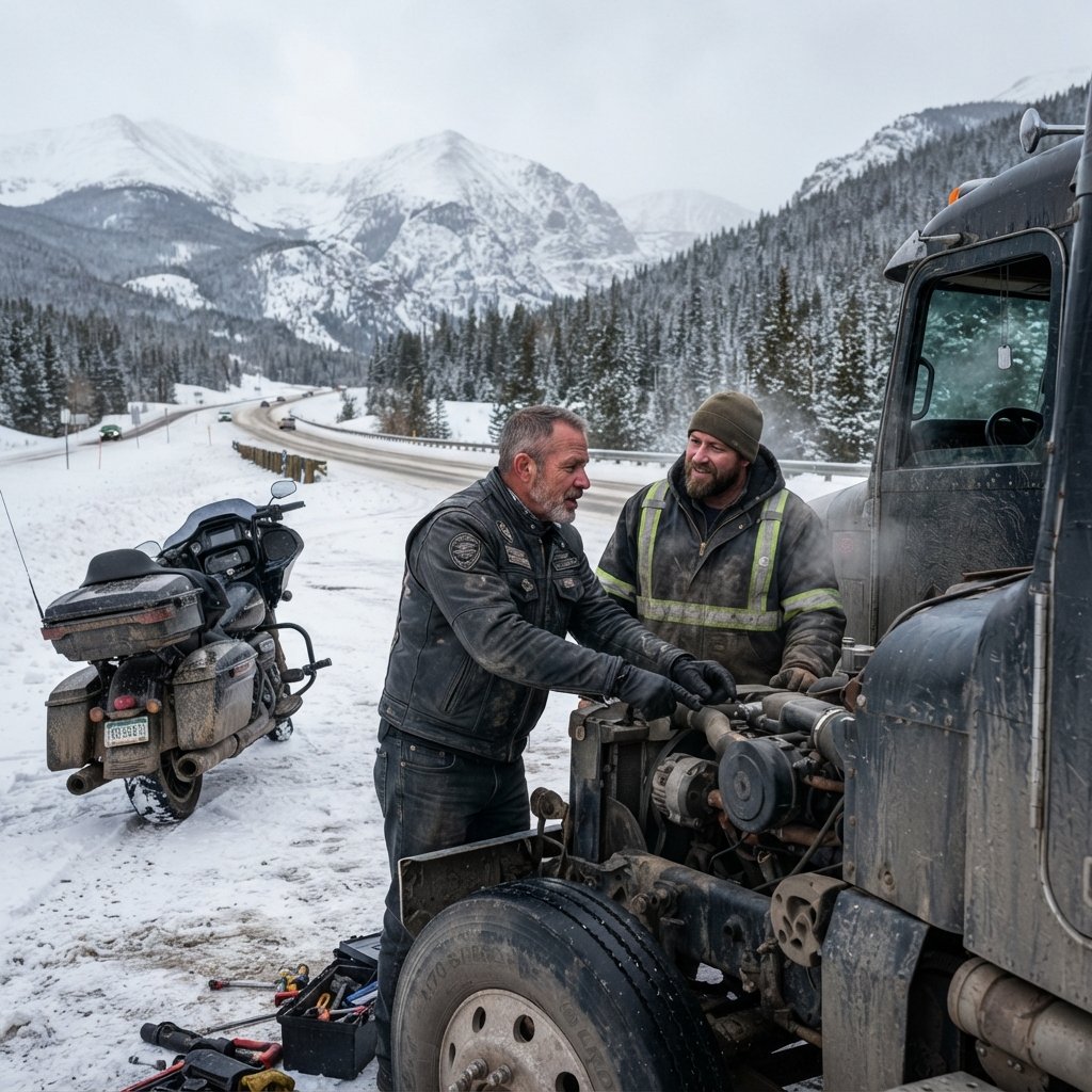 The Biker Who Helped a Stranded Truck Driver… and Discovered the Truth Behind His Missing Brother