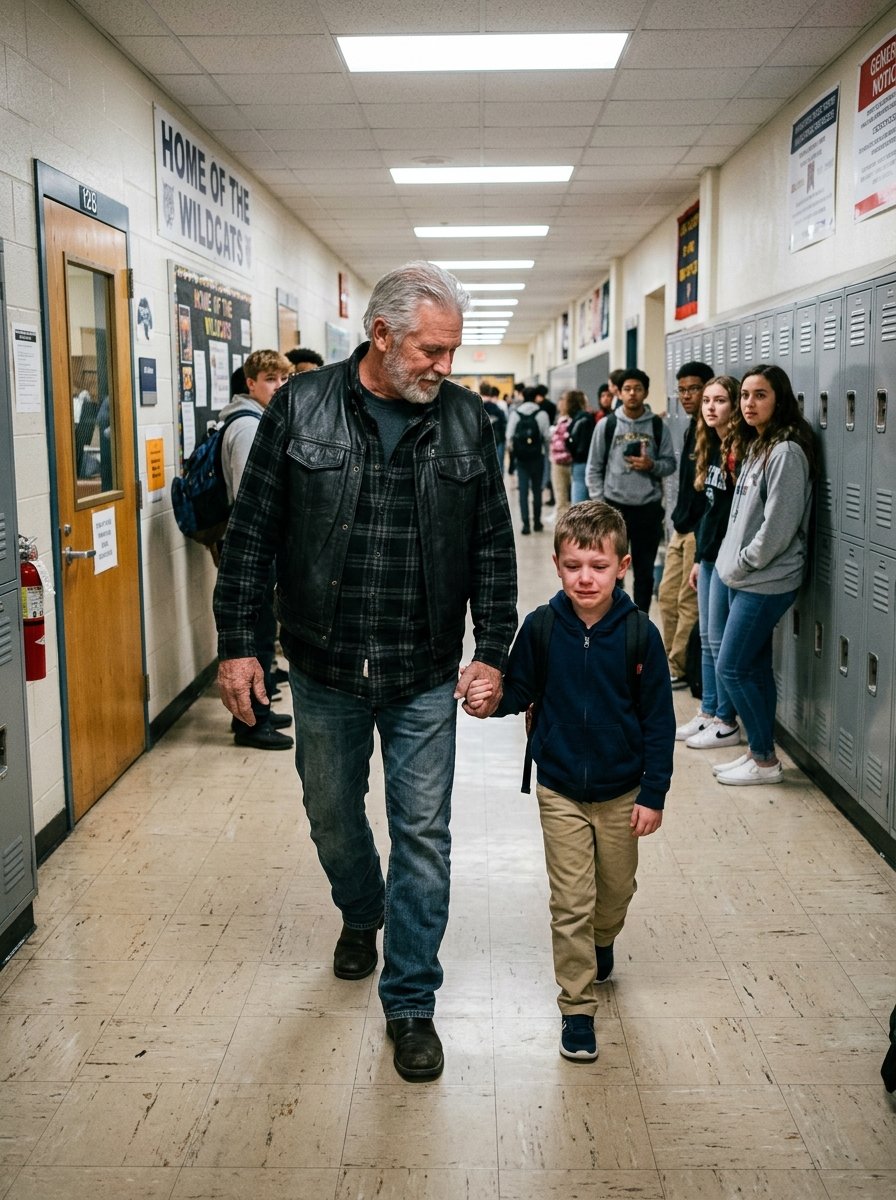 Biker Stormed Into a School and Dragged a Trembling Boy Out of Class by His Arm