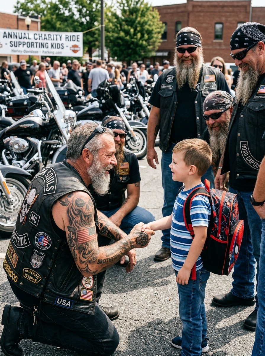 50 Bikers Escorted A Little Boy To His First Day Of School After His Father Was Killed
