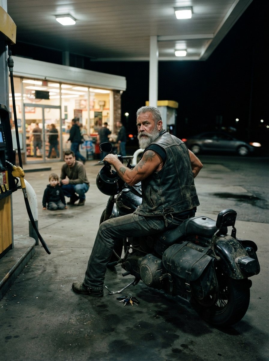 MY DAUGHTER WAS HIDING UNDER A GAS STATION SINK — WHILE A BIKER HELD A TEENAGER AGAINST THE ICE MACHINE