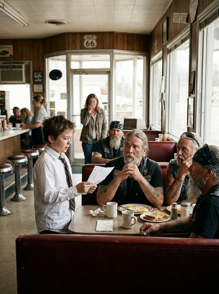The little boy came to our table of leather-clad bikers and slammed down a paper that said “DADDY’S FUNERAL – NEED SCARY MEN.”