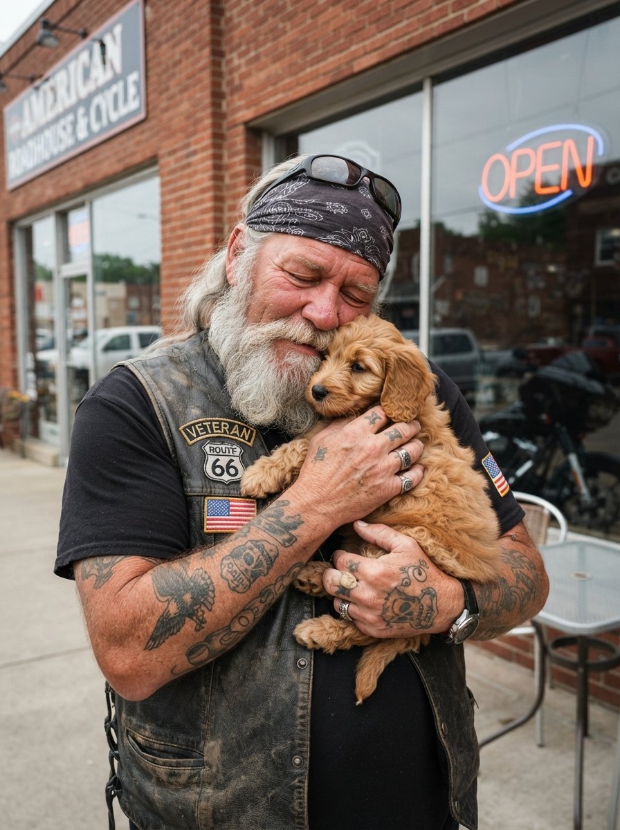I watched this biker crying while holding his dog. Bikers are criminals. That’s what I always thought.