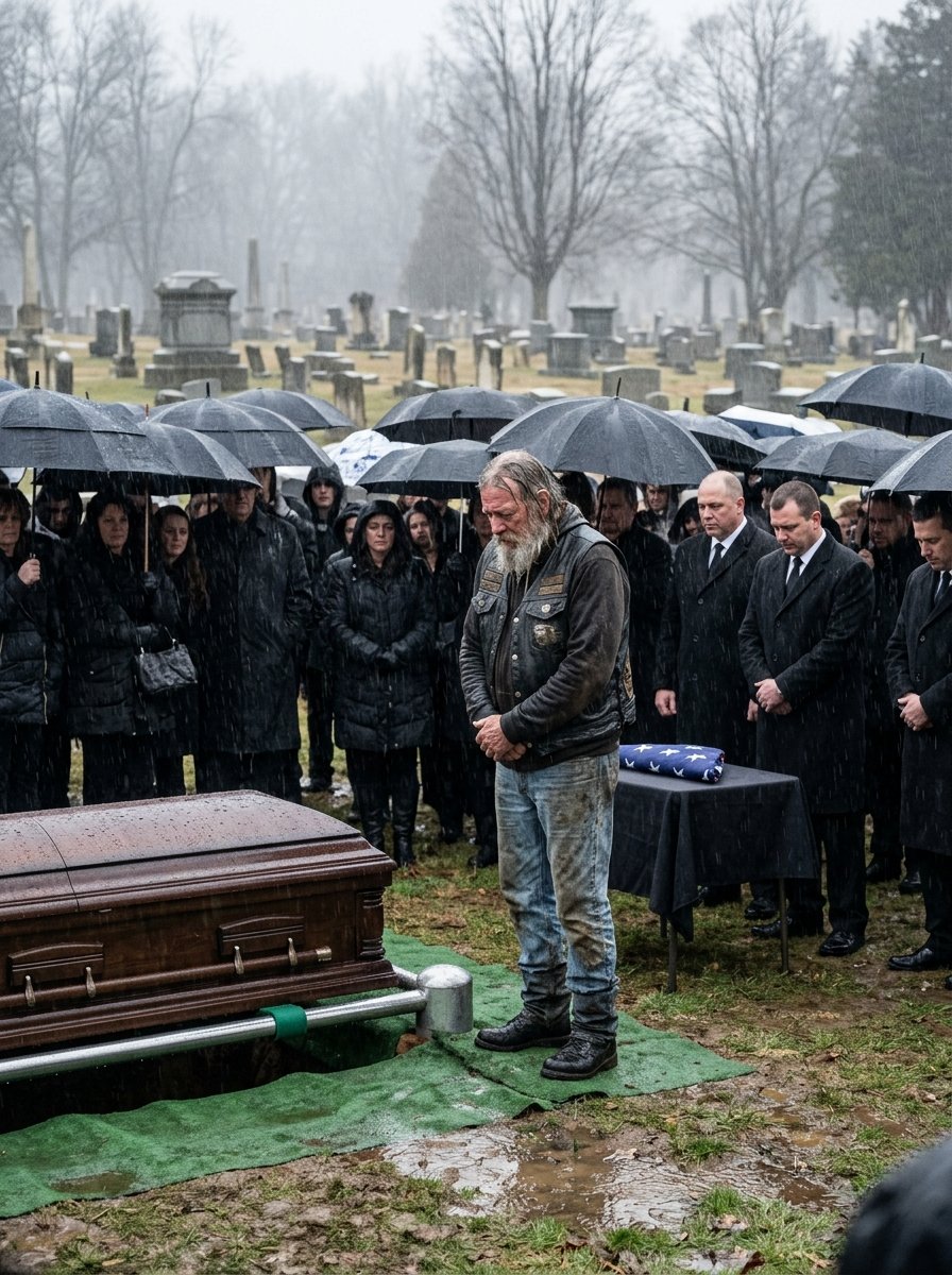 A biker stopped my father’s funeral and refused to let them lower the coffin.